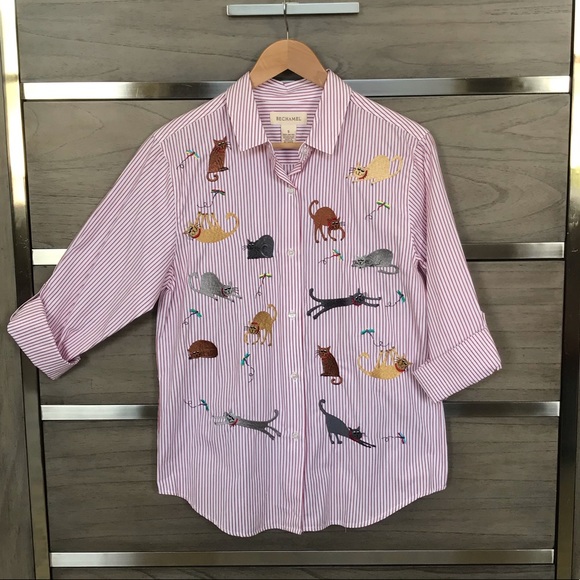 Bechamel Tops - Bechamel Embroidered Cats Shirt